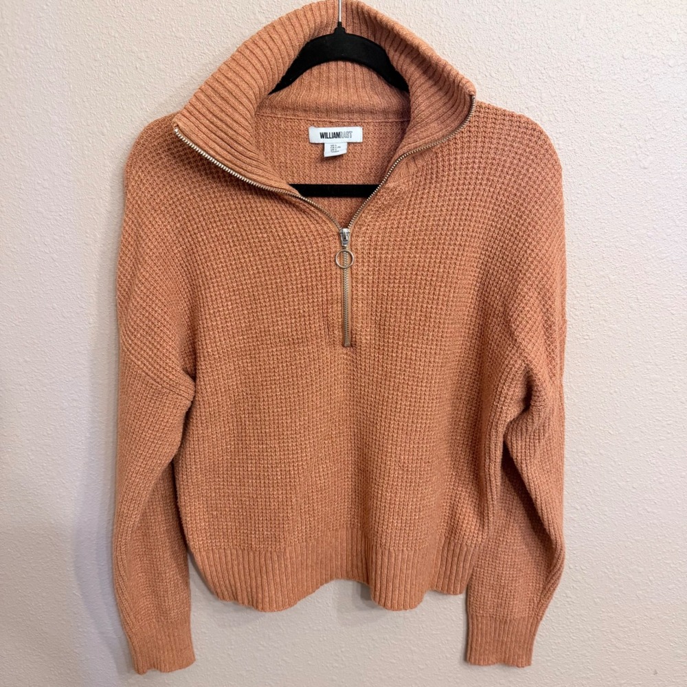 William Rast Large Terracotta Orange Waffle Knit Quarter Zip Sweater